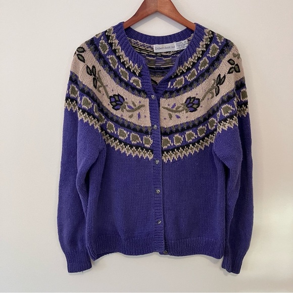 Vtg Robert Scott Sz.M  Women’s Cardigan Purple Embroidered Floral Cottagecore - Picture 1 of 9